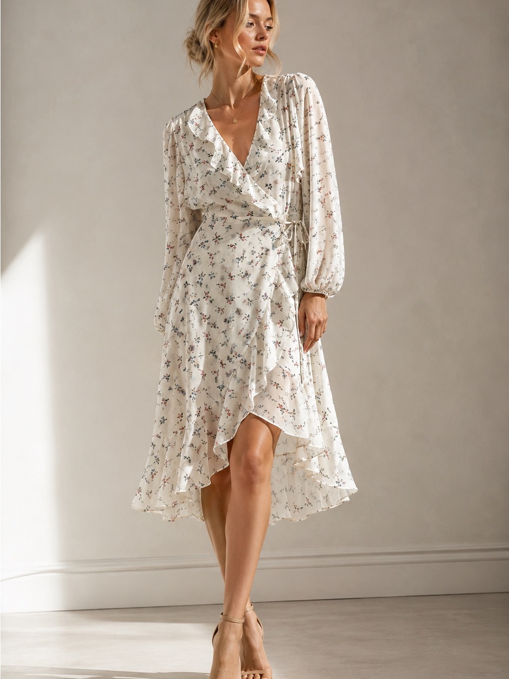 Sugarlips Wrap Dress Chiffon Floral Ruffle‎ High Low Small Wedding Guest